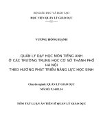 Tóm tắt: Quản lý dạy học môn Tiếng Anh ở các trường trung học cơ sở thành phố Hà Nội theo hướng phát triển năng lực học sinh