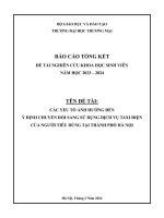 Các yếu tố ảnh hưởng đến ý định chuyển đổi sang sử dụng dịch vụ taxi điện của người tiêu dùng tại thành phố hà nội