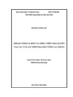 Luận văn thạc sĩ Luật học: Thuận tình ly hôn và thực tiễn giải quyết tại các Toà án trên địa bàn tỉnh Cao Bằng