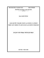 Luận văn thạc sĩ Luật học: Giải quyết tranh chấp lao động cá nhân theo Bộ luật lao động năm 2019