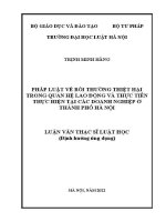 Luận văn thạc sĩ Luật học: Pháp luật về bồi thường thiệt hại trong quan hệ lao động và thực tiễn thực hiện tại các doanh nghiệp ở thành phố Hà Nội