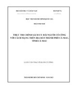 Thực thi chính sách ưu đãi người có công với cách mạng trên địa bàn thành phố cà mau, tỉnh cà mau