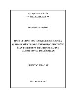 Hành vi chăm sóc sức khỏe sinh sản của vị thành niên trường trung học phổ thông phan đình phùng thành phố hà tĩnh và một số yếu tố liên quan