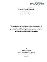 Cultural awareness and intercultural awareness in elt practices from global englishes perspective in higher education in a vietnamese university