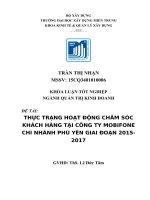 THỰC TRẠNG HOẠT ĐỘNG CHĂM SÓC KHÁCH HÀNG TẠI CÔNG TY MOBIFONE CHI NHÁNH PHÚ YÊN GIAI ĐOẠN 2015- 2017
