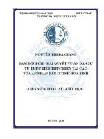 Luận văn thạc sĩ Luật học: Tạm đình chỉ giải quyết vụ án dân sự từ thực tiễn thực hiện tại các Toà án nhân dân ở tỉnh Hoà Bình