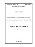 Luận văn thạc sĩ Luật học: Pháp luật về bảo hiểm y tế và thực tiễn áp dụng tại thị xã Mường Lay, tỉnh Điện Biên