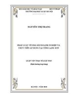 Luận văn thạc sĩ Luật học: Pháp luật về phá sản doanh nghiệp và thực tiễn áp dụng tại tỉnh Lạng Sơn