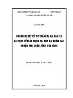 Luận văn thạc sĩ Luật học: Chuẩn bị xét xử sơ thẩm vụ án dân sự và thực tiễn áp dụng tại Toà án nhân dân huyện Mai Châu, tỉnh Hoà Bình