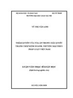 Luận văn thạc sĩ Luật học: Thẩm quyền của toà án trong giải quyết tranh chấp kinh doanh, thương mại theo pháp luật Việt Nam