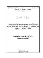 Luận văn thạc sĩ Luật học: Hạn chế quyền của cha mẹ đối với con chưa thành niên theo Luật Hôn nhân và gia đình 2014 và thực tiễn thực hiện