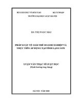 Luận văn thạc sĩ Luật học: Pháp luật về giải thể doanh nghiệp và thực tiễn áp dụng tại tỉnh Lạng Sơn