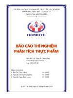 Báo cáo thí nghiệm phân tích thực phẩm định lượng độ ẩm và tro bằng phương pháp trọng lượng
