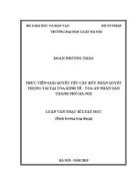 Luận văn thạc sĩ Luật học: Thực tiễn giải quyết yêu cầu huỷ phán quyết trọng tài tại Toà Kinh tế - Toà án nhân dân thành phố Hà Nội