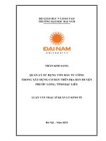 Quản lý sử dụng vốn đầu tư công trong xây dựng cơ bản trên địa bàn huyện Phước Long, tỉnh Bạc Liêu