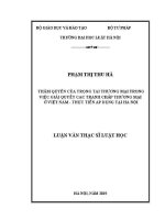 Luận văn thạc sĩ Luật học: Thẩm quyền của trọng tài thương mại trong việc giải quyết các tranh chấp thương mại ở Việt Nam - Thực tiễn áp dụng tại Hà Nội