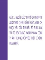 Ngoài các yếu tố do griffith and ryans (1995) đã đề xuất, anh chị được yêu cầu tìm hiểu bổ sung các yếu tố bên trong và bên ngoài