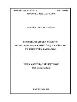 Luận văn thạc sĩ Luật học: Thực hành quyền công tố trong giai đoạn khởi tố vụ án hình sự và thực tiễn tại Hà Nội