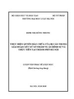 Luận văn thạc sĩ Luật học: Thực hiện quyền bào chữa của bị cáo trong giai đoạn xét xử sơ thẩm vụ án hình sự và thực tiễn tại thành phố Hà Nội