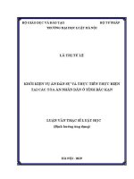 Luận văn thạc sĩ Luật học: Khởi kiện vụ án dân sự và thực tiễn thực hiện tại các Tòa án nhân dân ở tỉnh Bắc Kạn