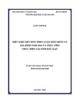 Luận văn thạc sĩ Luật học: Điều kiện kết hôn theo Luật Hôn nhân và gia đình năm 2014 và thực tiễn thực hiện tại tỉnh Bắc Kạn