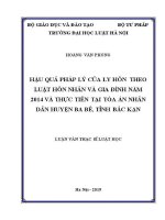 Luận văn thạc sĩ Luật học: Hậu quả pháp lý của ly hôn theo Luật Hôn nhân và gia đình năm 2014 và thực tiễn tại Tòa án nhân dân huyện Ba Bể, tỉnh Bắc Kạn