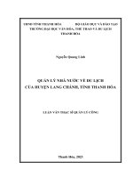 Luận văn Thạc sĩ Quản lý công Quản lý nhà nước về du lịch của huyện Lang Chánh, tỉnh Thanh Hóa