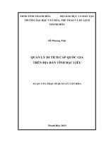 Luận văn Thạc sĩ Quản lý văn hóa Quản lý di tích cấp quốc gia trên địa bàn tỉnh Bạc Liêu
