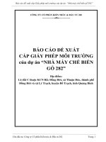 BÁO CÁO ĐỀ XUẤT CẤP GIẤY PHÉP MÔI TRƢỜNG của dự án “NHÀ MÁY CHẾ BIẾN GỖ 282”