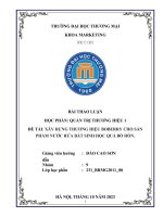 BÀI TẬP THẢO LUẬN MÔN QUẢN TRỊ THƯƠNG HIỆU 1 ĐỀ TÀI: XÂY DỰNG THƯƠNG HIỆU BOBERRY CHO SẢN PHẨM NƯỚC RỬA BÁT SINH HỌC QUẢ BỒ HÒN.