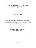 Luận văn thạc sĩ Luật học: Hoạt động giám sát của Đại biểu Quốc hội, Đoàn đại biểu Quốc hội theo pháp luật hiện hành qua thực tiễn tỉnh Bắc Giang