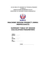 Machine design project (mmh mdpr310423) summary table of design calculation parameters
