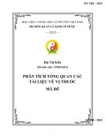 tiểu luận phân tích tổng quan các tài liệu về vị thuốc mã đề