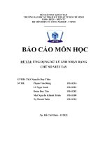 báo cáo môn học đề tài ứng dụng xử lý ảnh nhận dạng chữ số viết tay