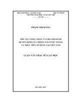 Luận văn thạc sĩ luật học: Thủ tục công nhận và cho thi hành quyết định của trọng tài nước ngoài và thực tiễn áp dụng tại Việt Nam