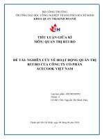 TIỂU LUẬN GIỮA KÌ MÔN QUẢN TRỊ RỦI RO ĐỀ TÀI NGHIÊN CỨU VỀ HOẠT ĐỘNG QUẢN TRỊ RỦI RO CỦA CÔNG TY CỔ PHẦN ACECOOK VIỆT NAM