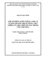 CHỈ TỐ DIỄN NGÔN TIẾNG ANH VÀ TƯƠNG ĐƯƠNG DỊCH TIẾNG VIỆT (TRÊN CỨ LIỆU MỘT SỐ TÁC PHẨM VĂN CHƯƠNG)