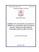 luận án tiến sĩ nghiên cứu xây dựng các bảng từ thính lực lời tiếng việt ứng dụng đo sức nghe lời cho trẻ em tuổi học đường 6 đến 15 tuổi