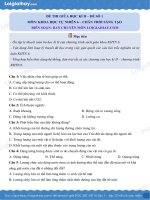 ĐỀ THI GIỮA HỌC KÌ II – ĐỀ SỐ 1 MÔN: KHOA HỌC TỰ NHIÊN 6 – CHÂN TRỜI SÁNG TẠO