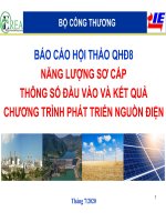 BÁO CÁO HỘI THẢO QHĐ8 NĂNG LƯỢNG SƠ CẤP THÔNG SỐ ĐẦU VÀO VÀ KẾT QUẢ CHƯƠNG TRÌNH PHÁT TRIỂN NGUỒN ĐIỆN ĐIỂM CAO