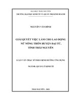 giải quyết việc làm cho lao động nữ nông thôn huyện đại từ tỉnh thái nguyên