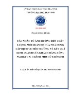 Các nhân tố ảnh hưởng đến chất lượng mối quan hệ của nhà cung cấp dịch vụ môi trường và kết quả kinh doanh của khách hàng công nghiệp tại Thành phố Hồ Chí Minh
