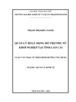 quản lý hoạt động hỗ trợ phụ nữ khởi nghiệp tại tỉnh lào cai