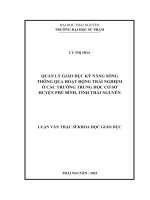 quản lý giáo dục kỹ năng sống thông qua hoạt động trải nghiệm ở các trường trung học cơ sở huyện phú bình tỉnh thái nguyên
