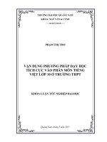 VẬN DỤNG PHƯƠNG PHÁP DẠY HỌC TÍCH CỰC VÀO PHÂN MÔN TIẾNG VIỆT LỚP 10 Ở TRƯỜNG THPT
