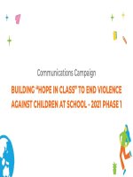 BUILDING “HOPE IN CLASS” TO END VIOLENCE AGAINST CHILDREN AT SCHOOL - 2021 PHASE 1 COMMUNICATIONS CAMPAIGN GROUP MEMBERS TABLE OF CONTENTS PROJECT OVERVIEW