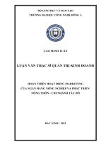 Hoàn Thiện Hoạt Động Marketing Của Ngân Hàng Nông Nghiệp Và Phát Triển Nông Thôn Chi Nhánh Tây Đô