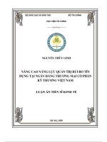 luận án tiến sĩ kinh tế nâng cao năng lực quản trị rủi ro tín dụng tại ngân hàng thương mại cổ phần kỹ thương việt nam
