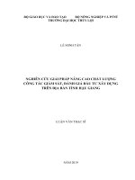 Luận văn thạc sĩ Quản lý xây dựng: Nghiên cứu giải pháp nâng cao chất lượng công tác giám sát, đánh giá đầu tư xây dựng trên địa bàn tỉnh Hậu Giang