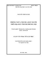 Luận văn thạc sĩ luật học: Phòng ngừa tội mua bán người trên địa bàn thành phố Hà Nội